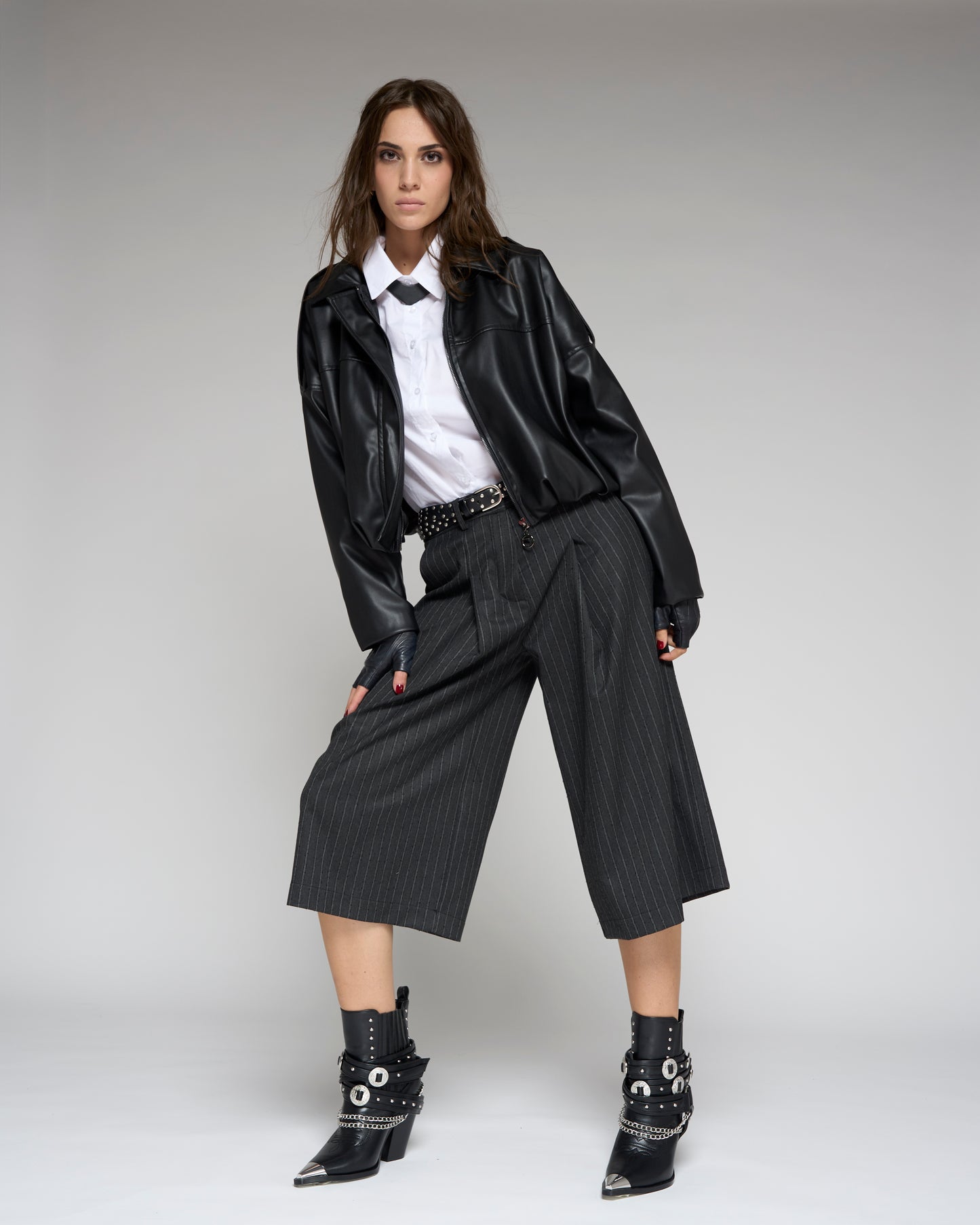 Cropped Flared Pinstrap Trousers