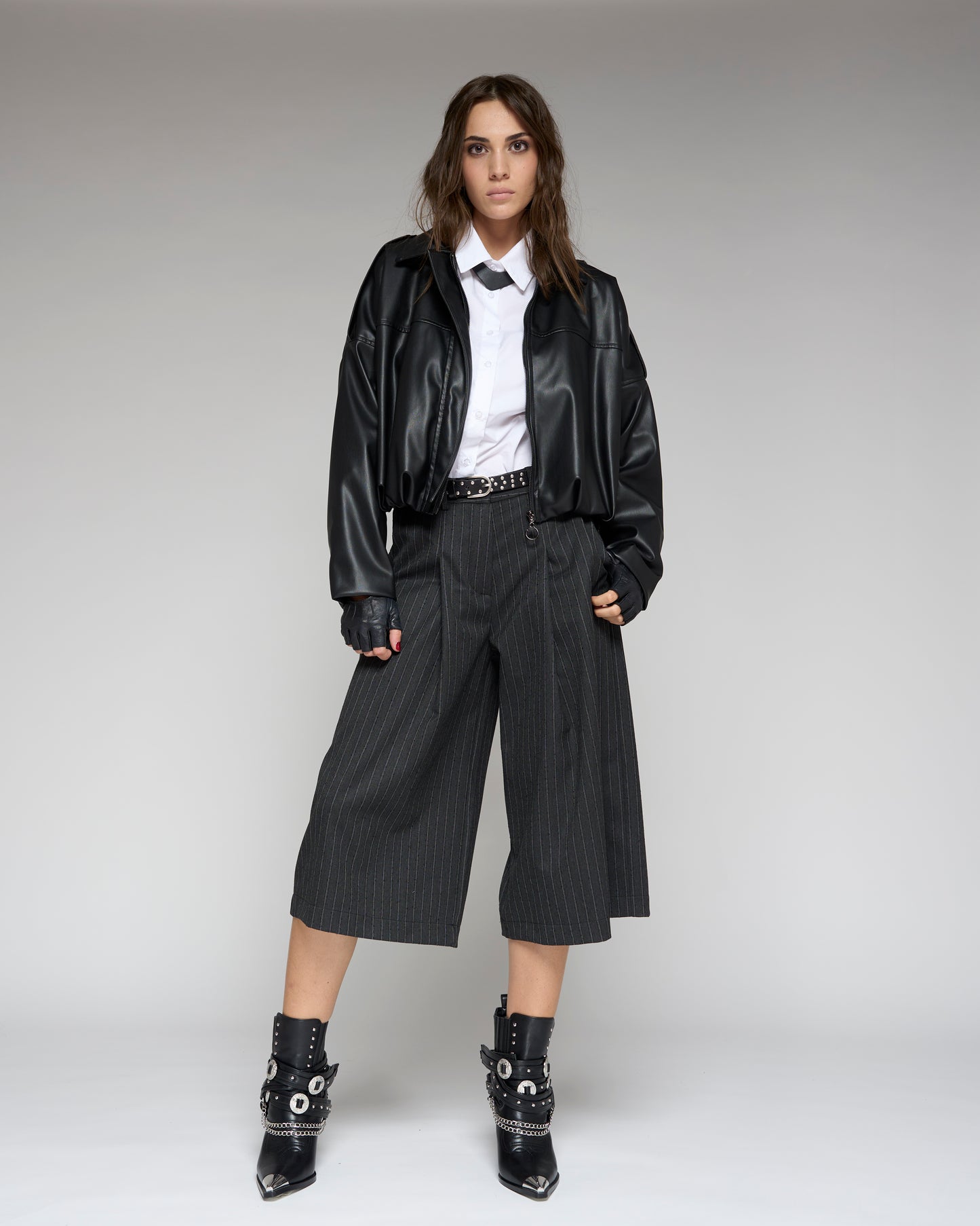 Cropped Flared Pinstrap Trousers