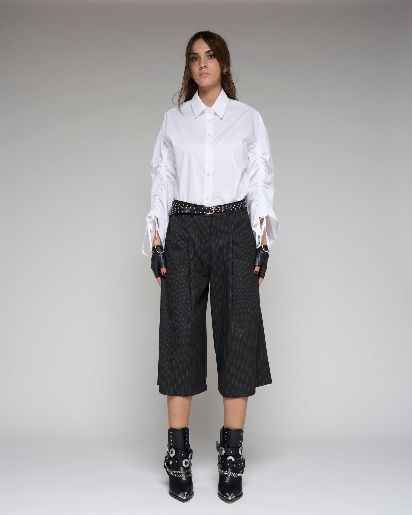 Cropped Flared Pinstrap Trousers