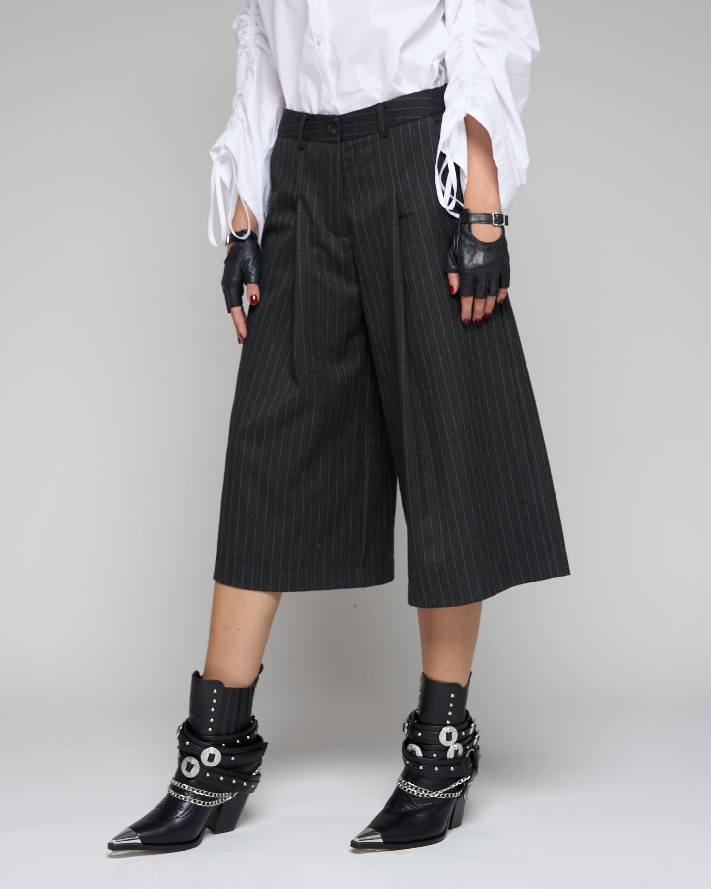 Cropped Flared Pinstrap Trousers