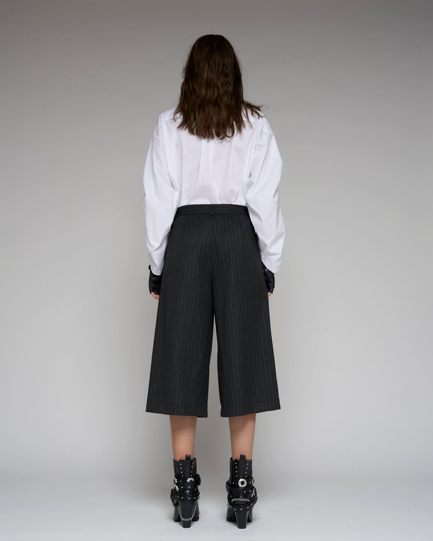 Cropped Flared Pinstrap Trousers