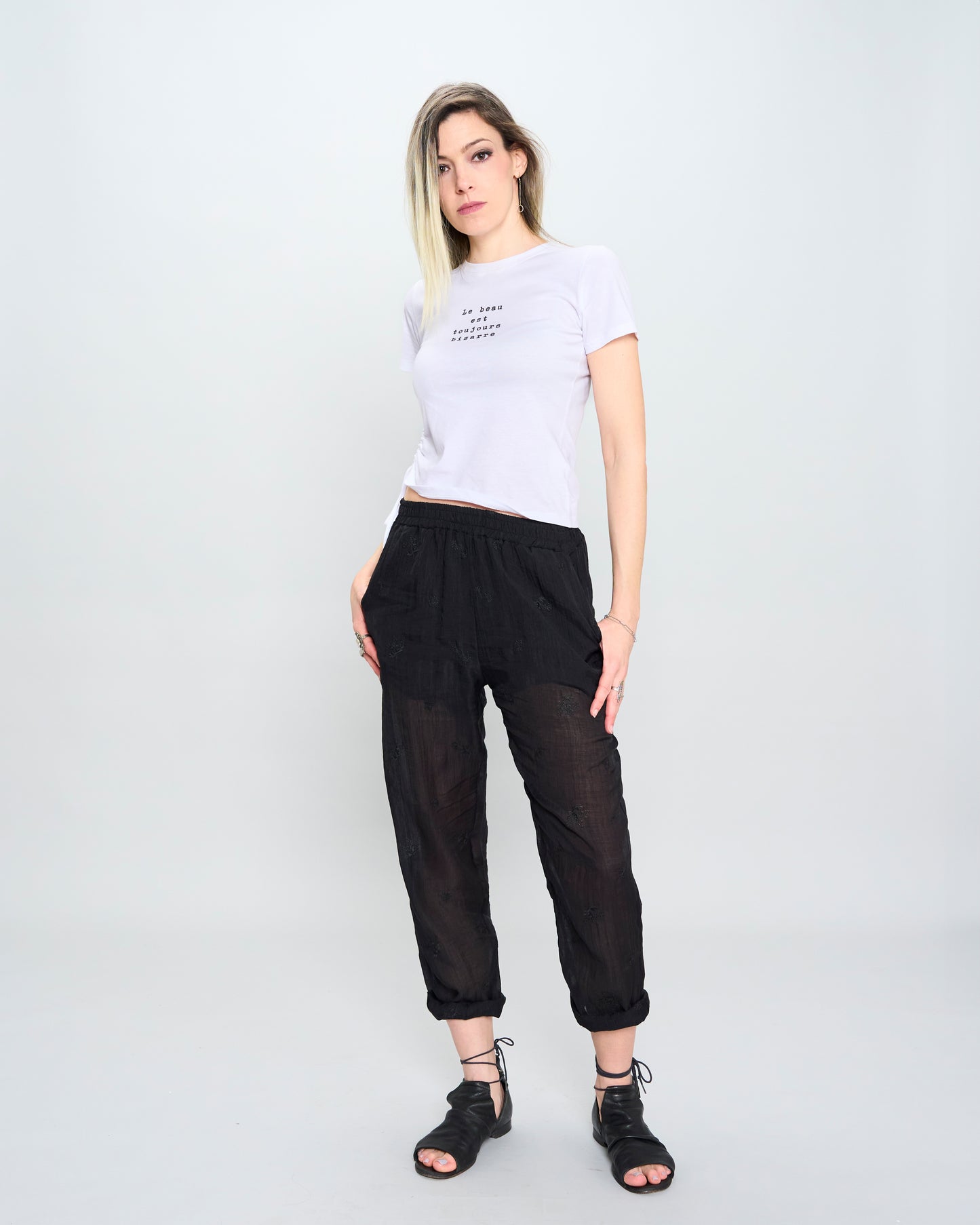 Crinkled Embroidery Comfort Trousers