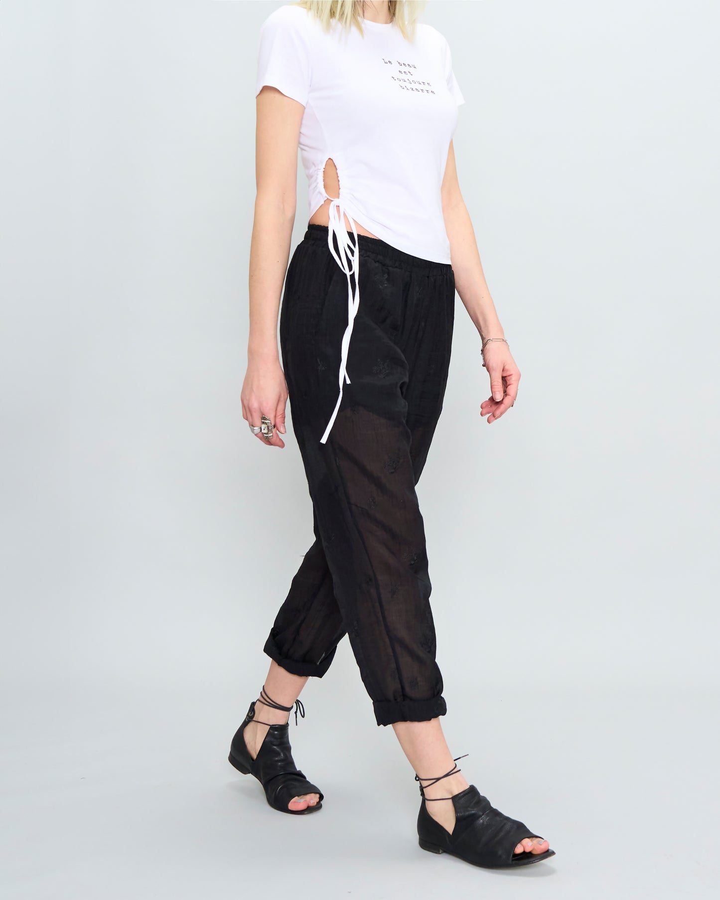 Crinkled Embroidery Comfort Trousers