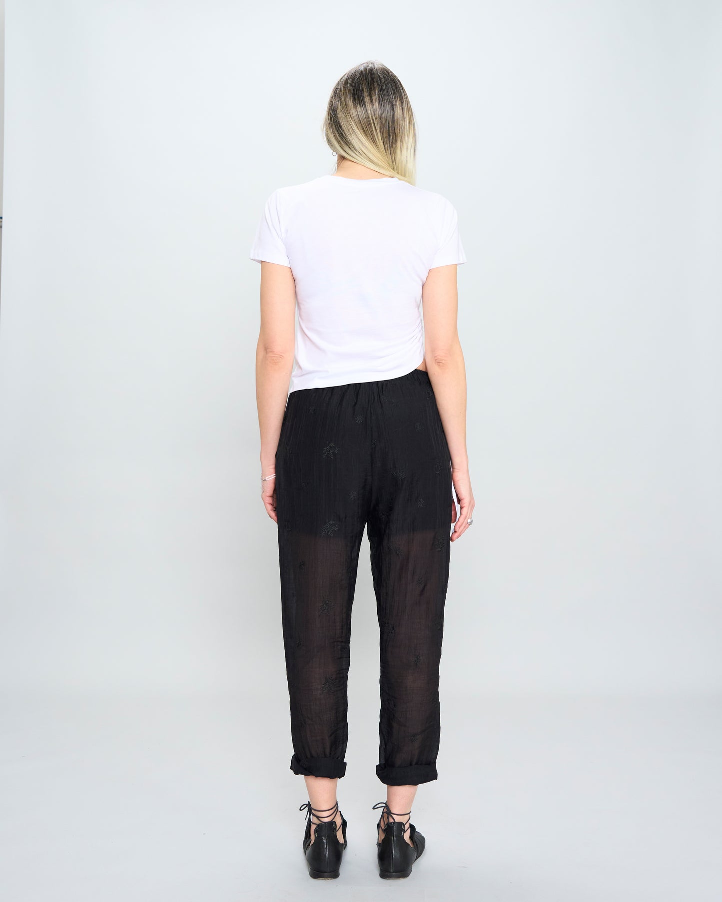 Crinkled Embroidery Comfort Trousers