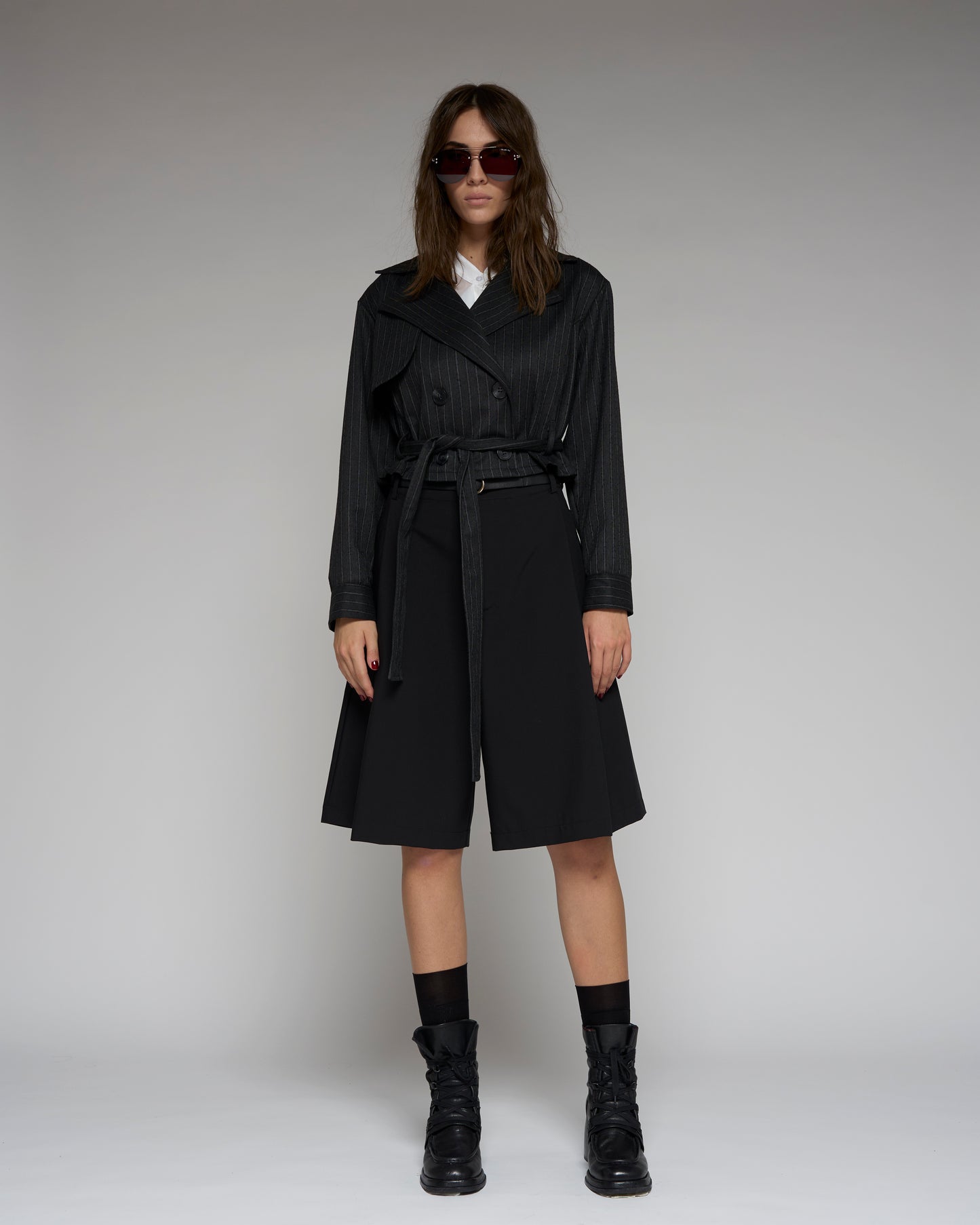 Short Pinstrap Trench Coat