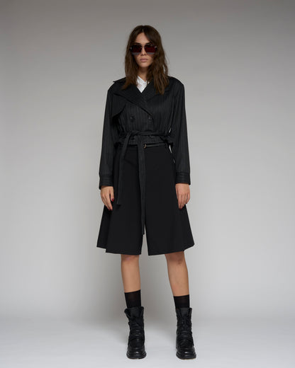 Short Pinstrap Trench Coat
