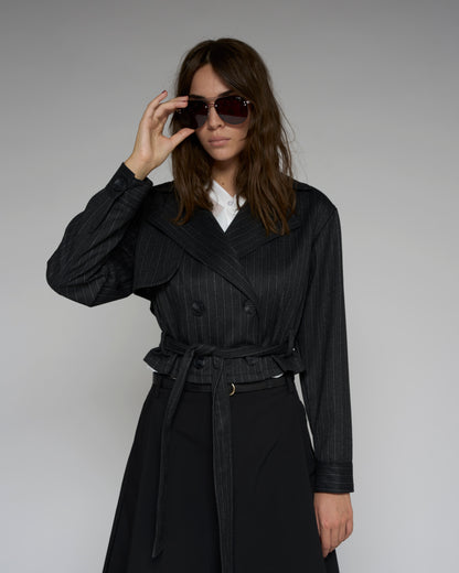 Short Pinstrap Trench Coat
