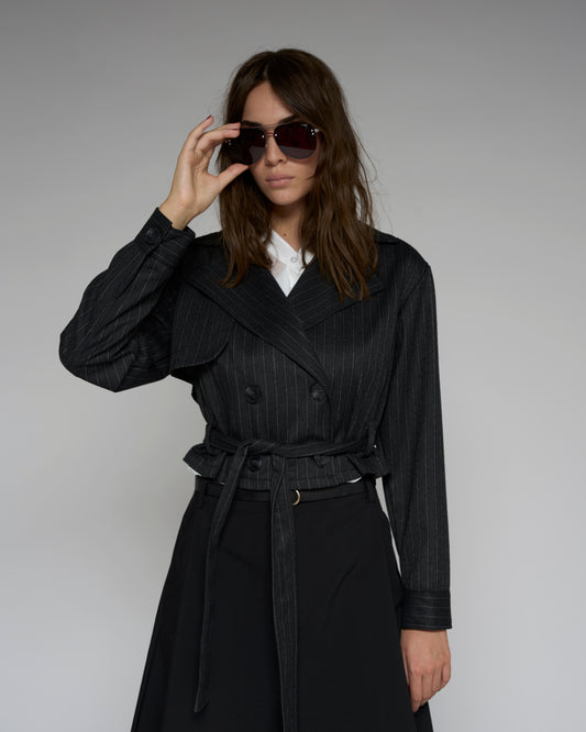 Short Pinstrap Trench Coat