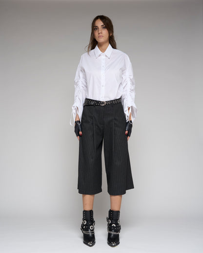 Cropped Flared Pinstrap Trousers