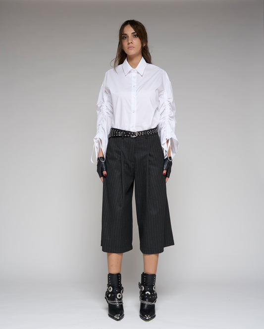 Cropped Flared Pinstrap Trousers