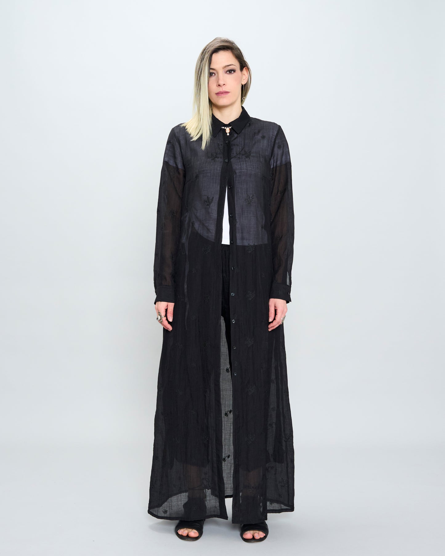 Crinkled Embroidery Long Dress