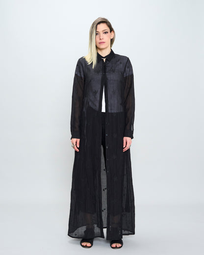 Crinkled Embroidery Long Dress