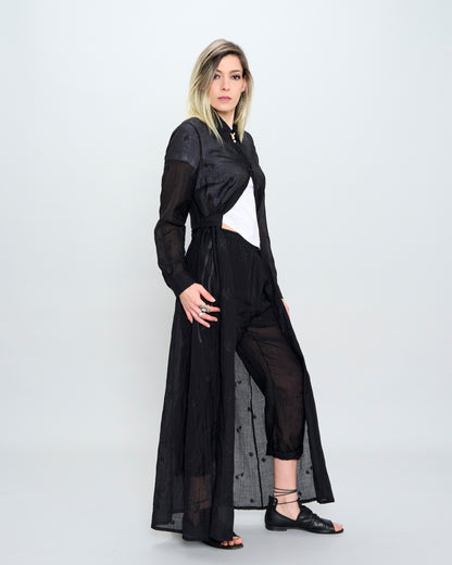 Crinkled Embroidery Long Dress