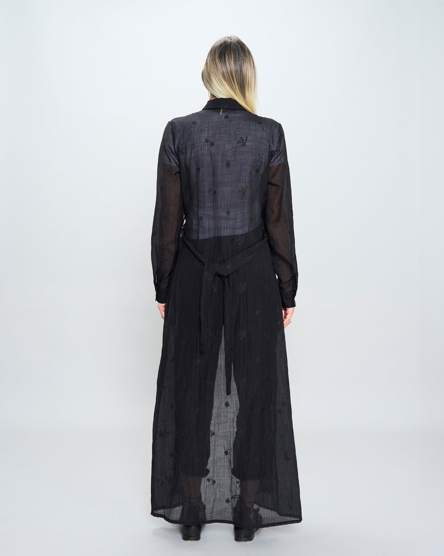 Crinkled Embroidery Long Dress