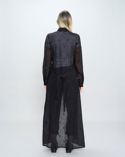 Crinkled Embroidery Long Dress
