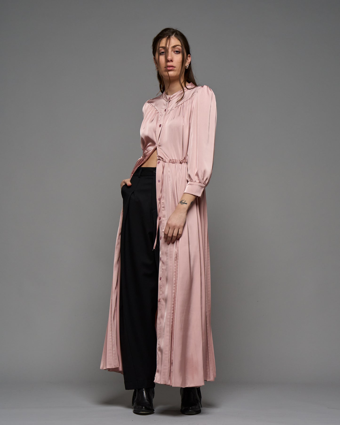 Pleated Satin Long Dress