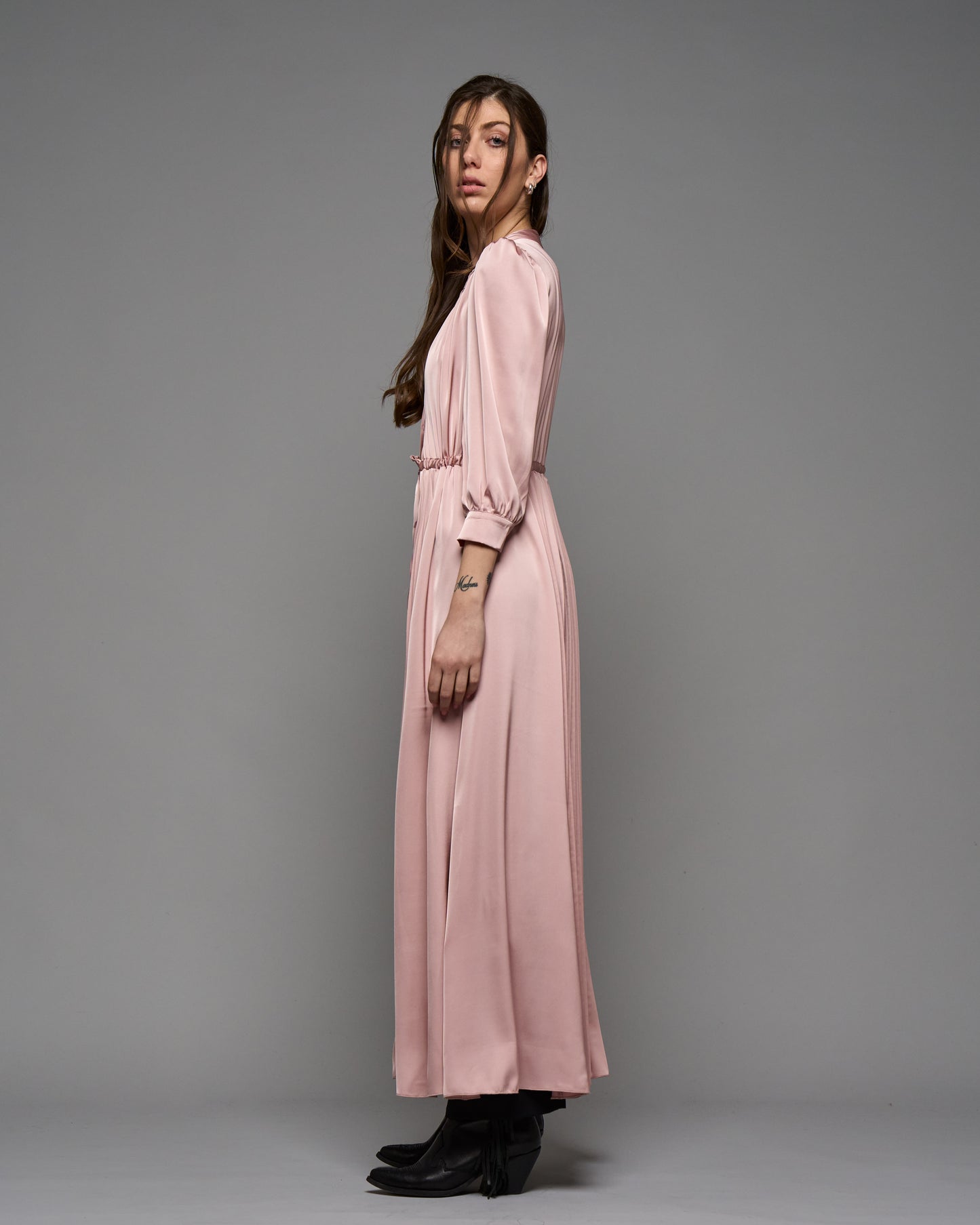 Pleated Satin Long Dress