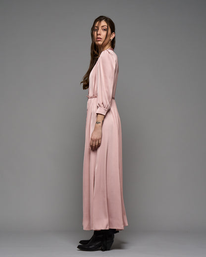 Pleated Satin Long Dress