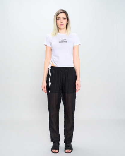 Crinkled Embroidery Comfort Trousers