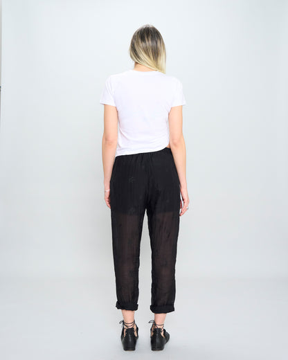 Crinkled Embroidery Comfort Trousers